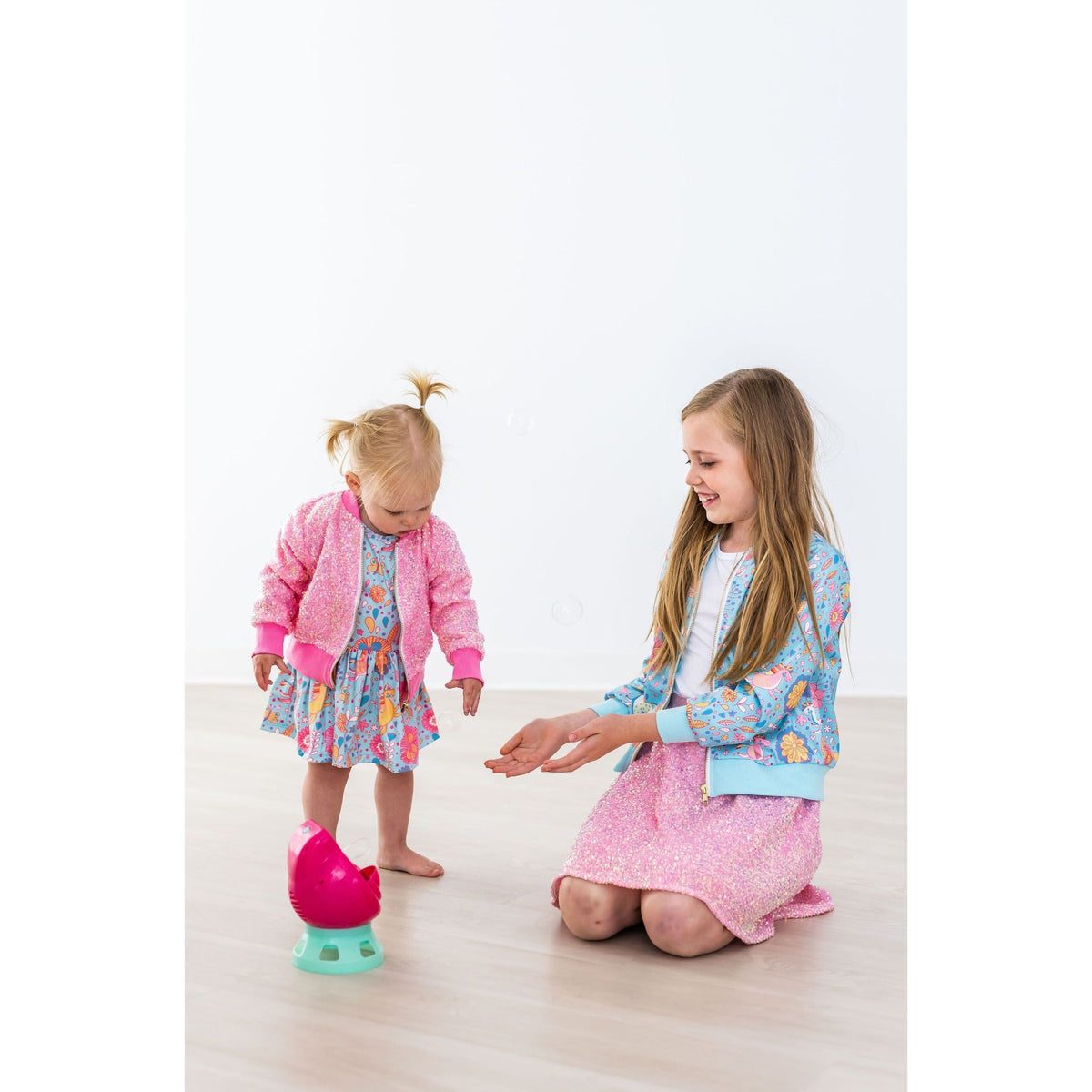 Blue Retro Unicorns Satin Jacket