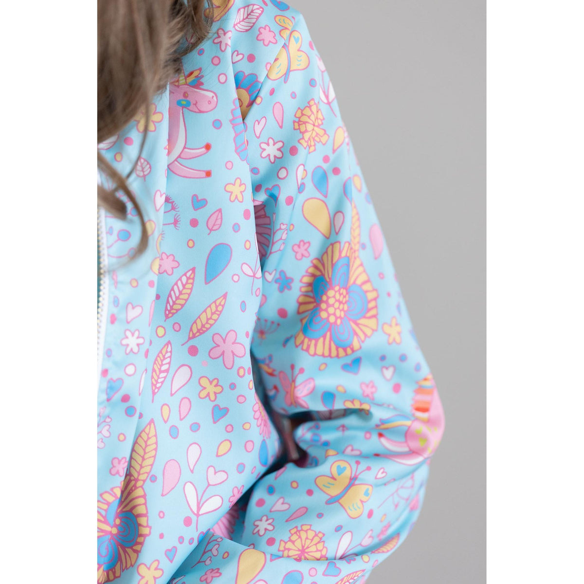 Blue Retro Unicorns Satin Jacket