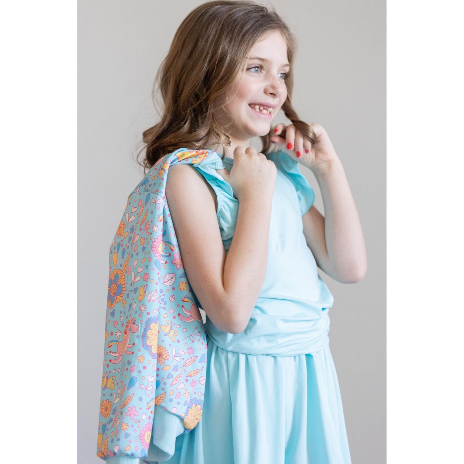 Blue Retro Unicorns Satin Jacket