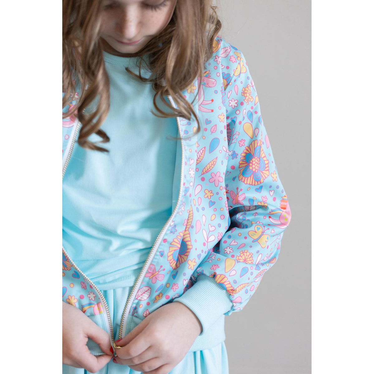 Blue Retro Unicorns Satin Jacket
