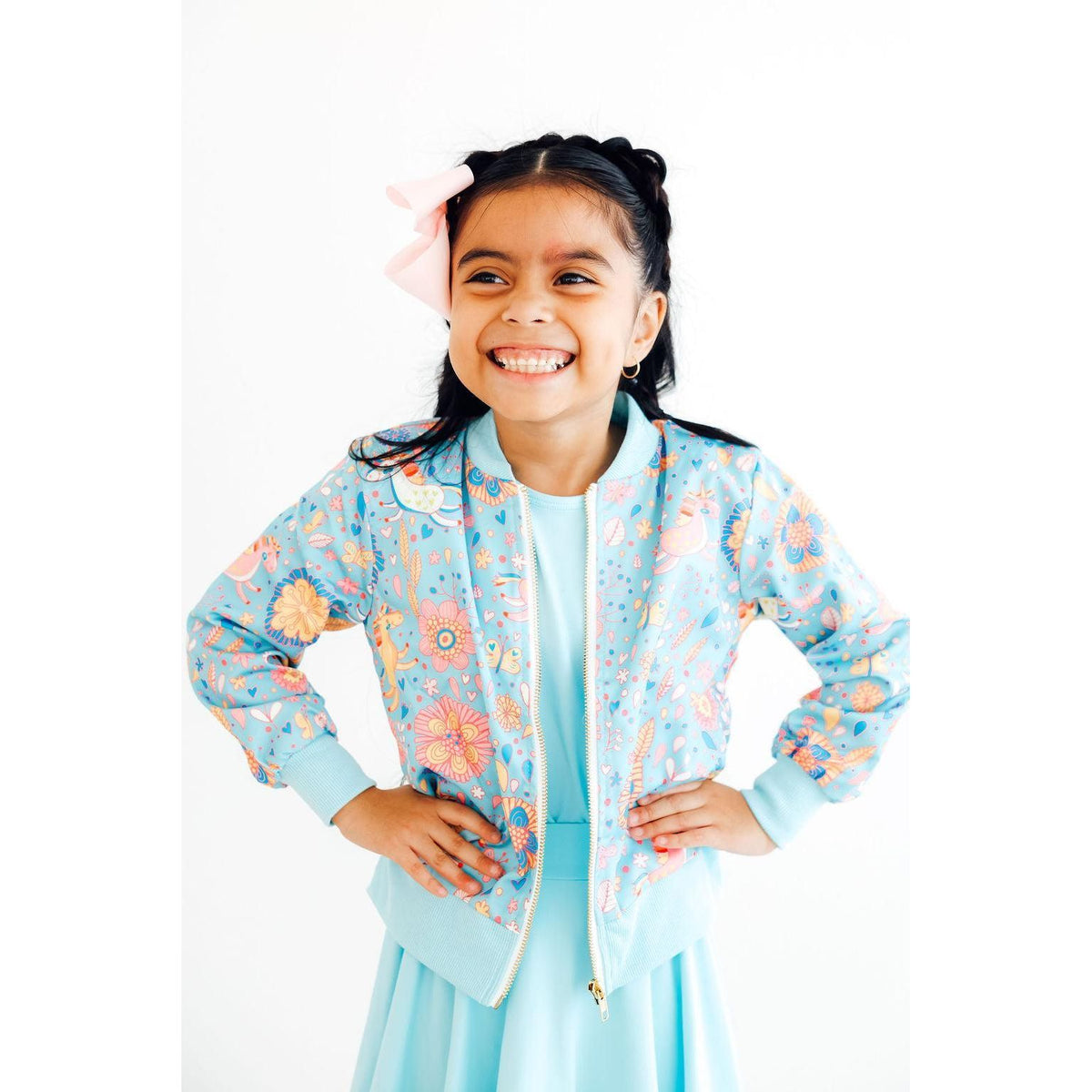 Blue Retro Unicorns Satin Jacket