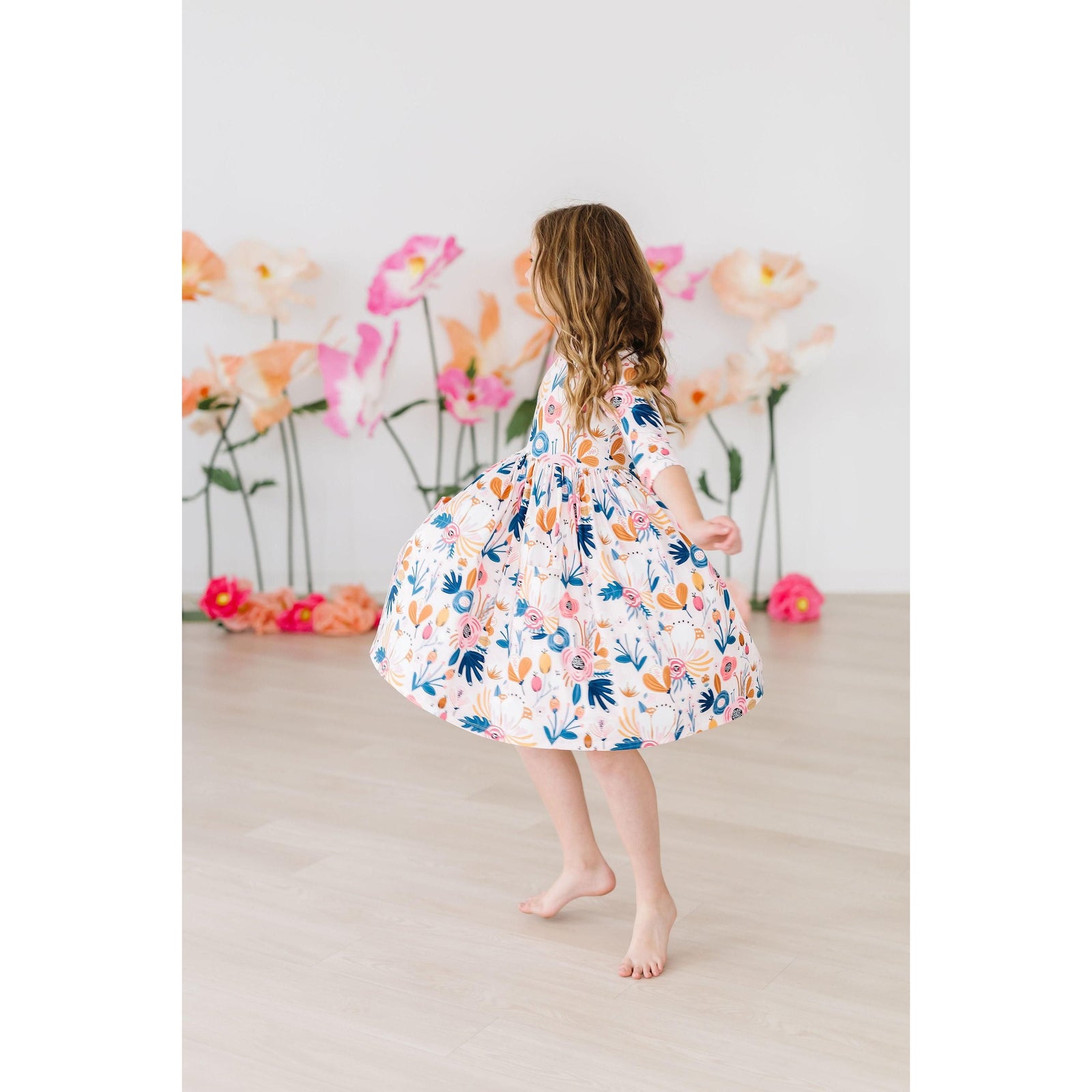 Blush Peony 3/4 Sleeve Pocket Twirl Dress