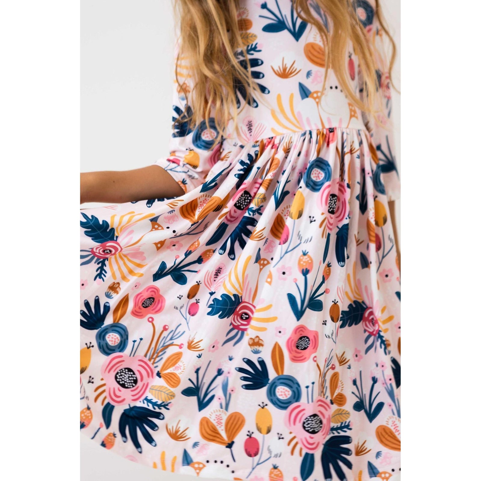 Blush Peony 3/4 Sleeve Pocket Twirl Dress