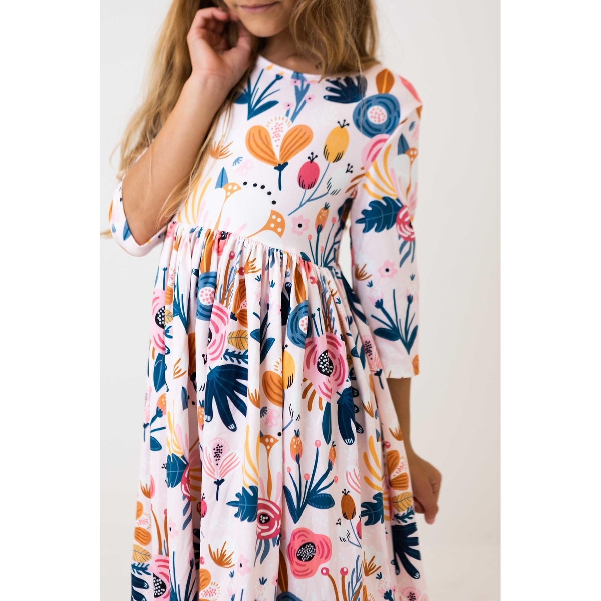 Blush Peony 3/4 Sleeve Pocket Twirl Dress