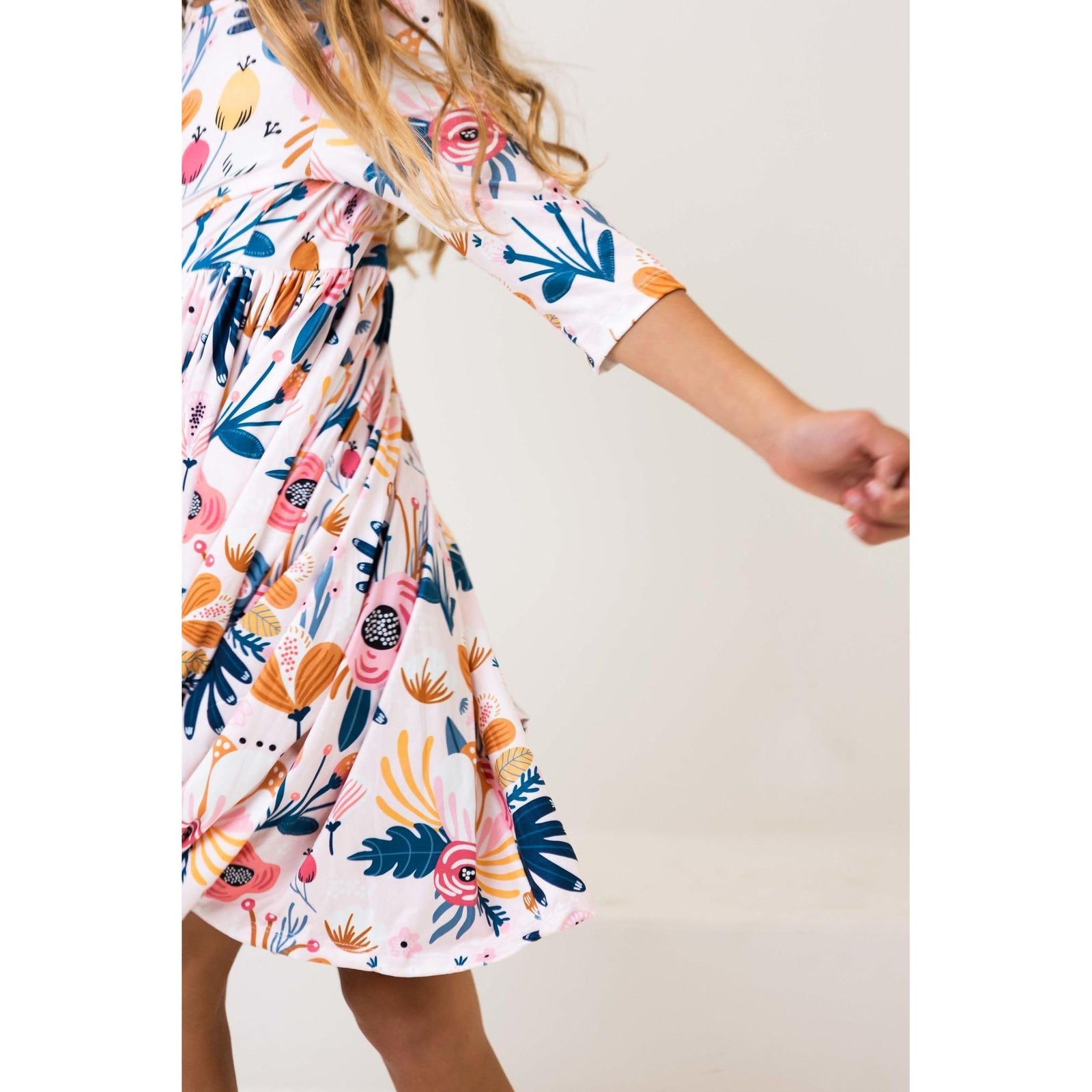 Blush Peony 3/4 Sleeve Pocket Twirl Dress