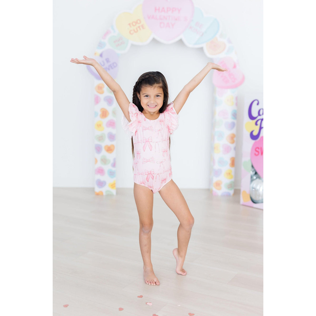 Blushing Bows S/S Flutter Sleeve Leotard