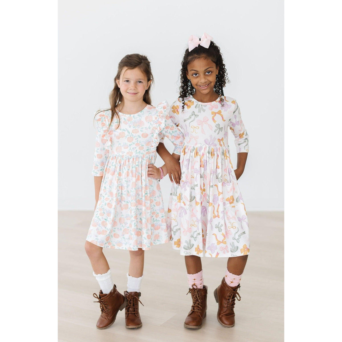 Boho Bows 3/4 Sleeve Pocket Twirl Dress