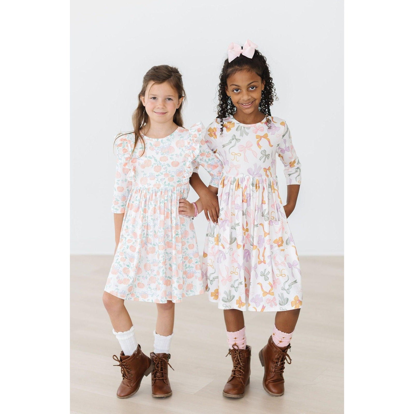 Boho Bows 3/4 Sleeve Pocket Twirl Dress