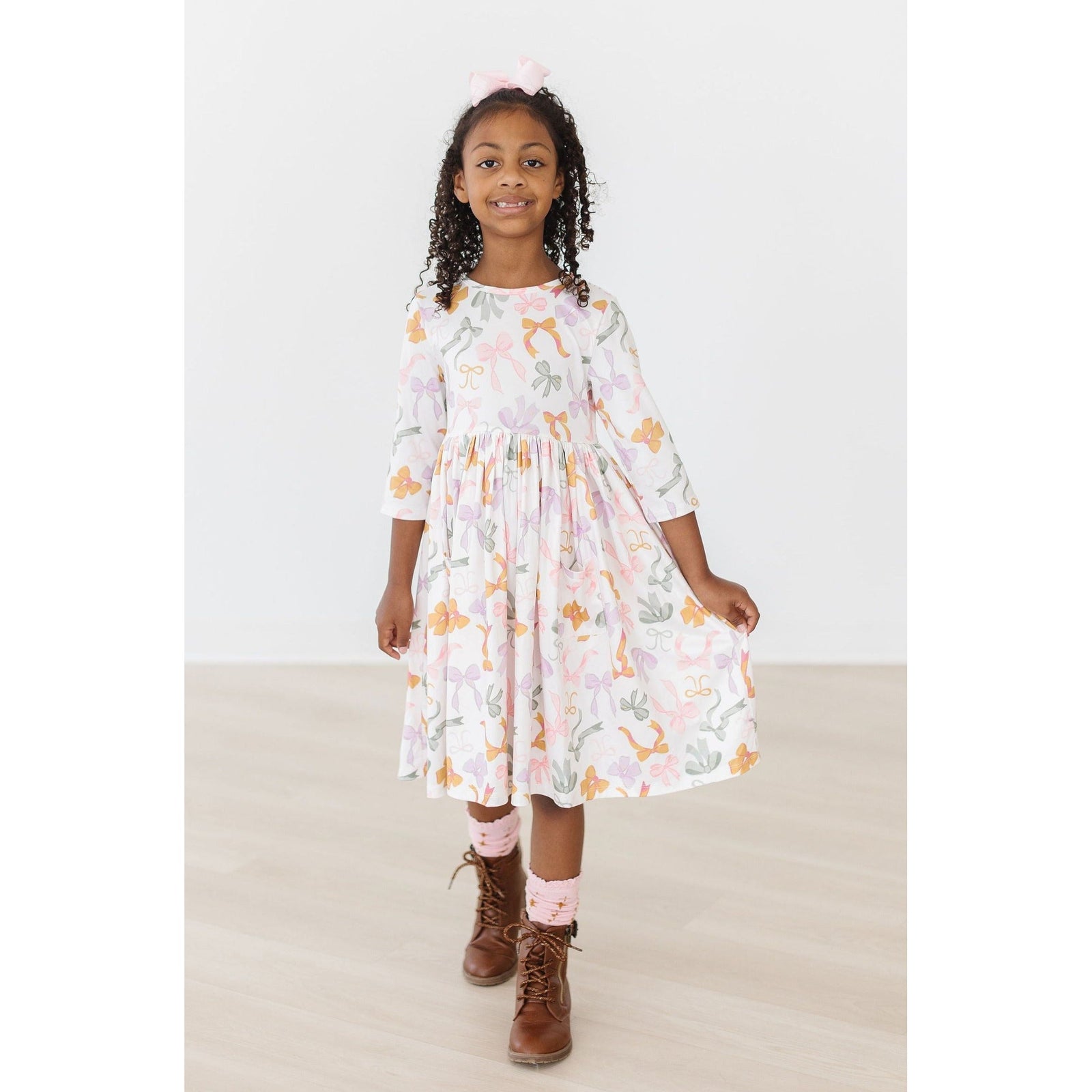 Boho Bows 3/4 Sleeve Pocket Twirl Dress