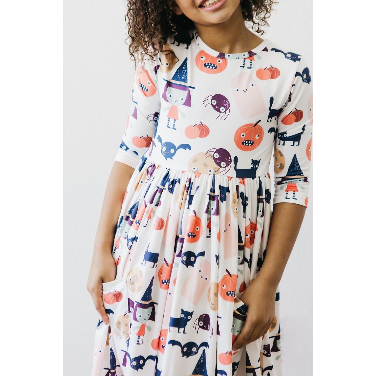 Boo Crew 3/4 Sleeve Pocket Twirl Dress
