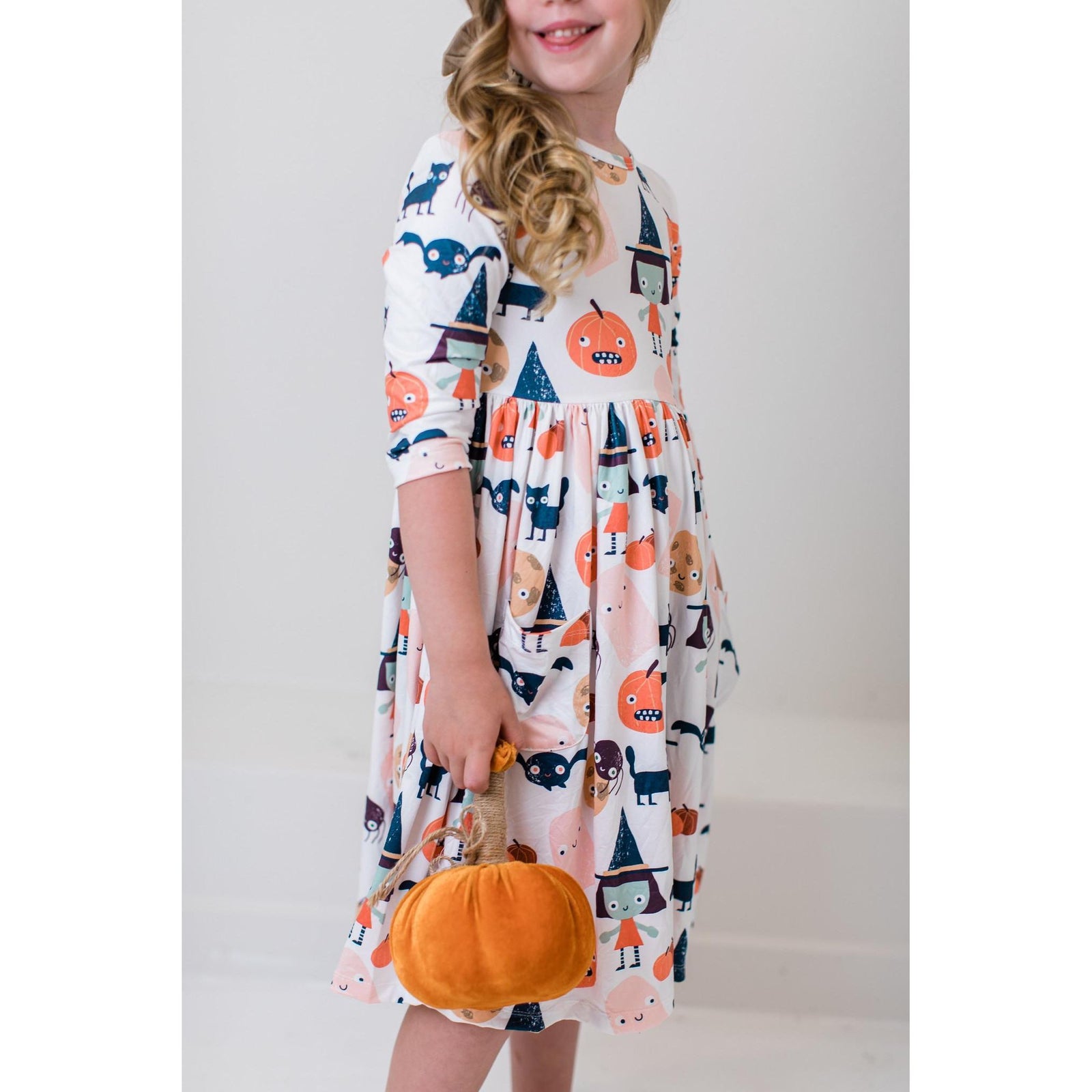 Boo Crew 3/4 Sleeve Pocket Twirl Dress