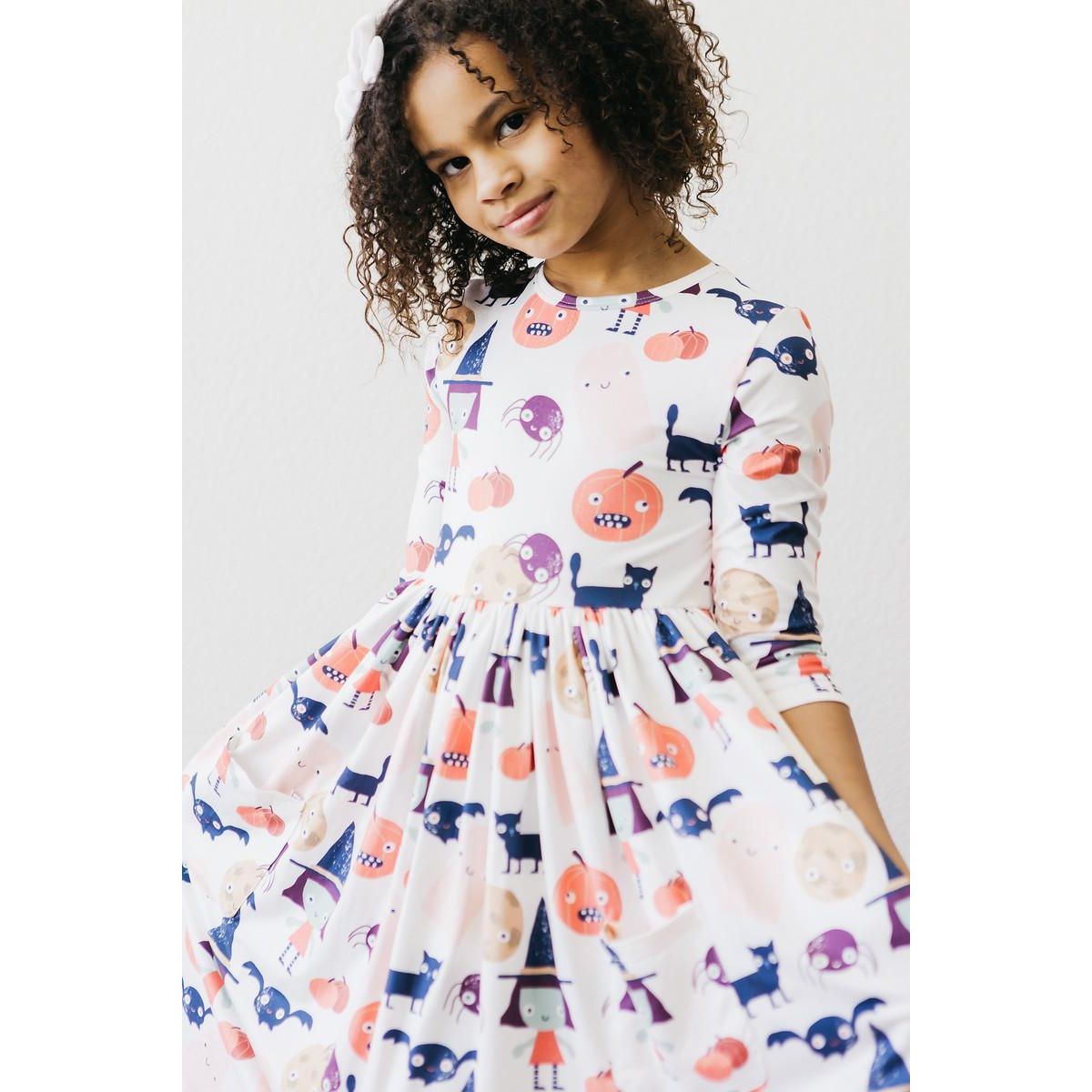Boo Crew 3/4 Sleeve Pocket Twirl Dress