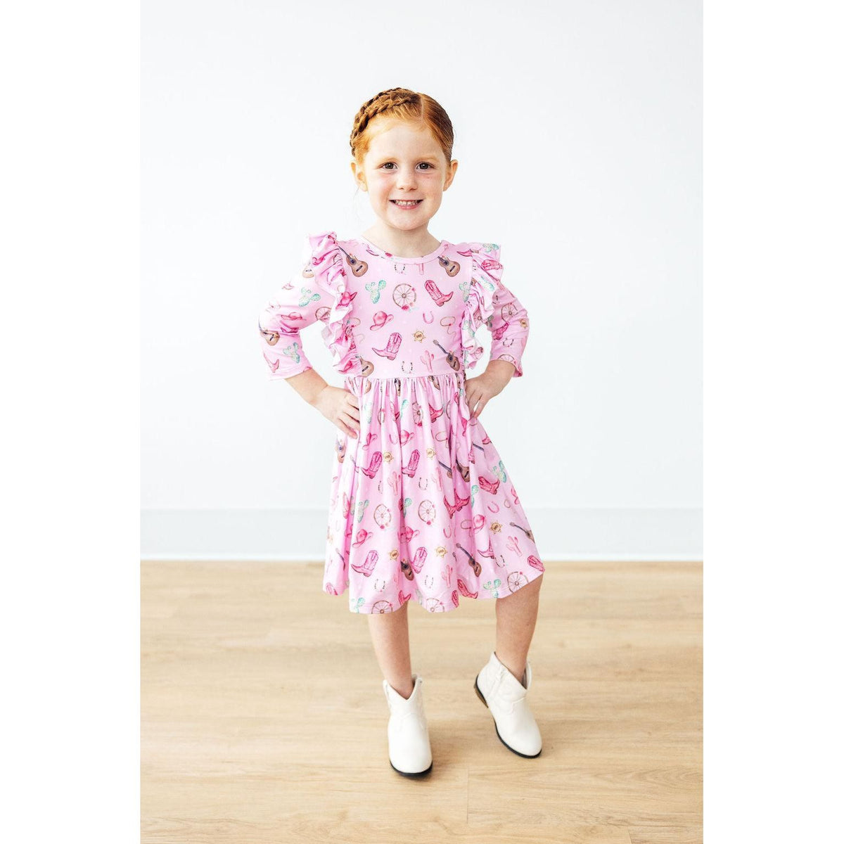 Boot Scootin' 3/4 Sleeve Ruffle Twirl Dress