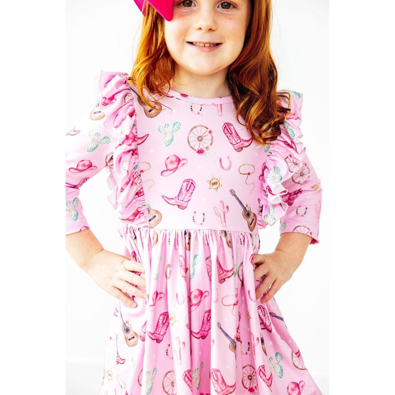 Boot Scootin' 3/4 Sleeve Ruffle Twirl Dress