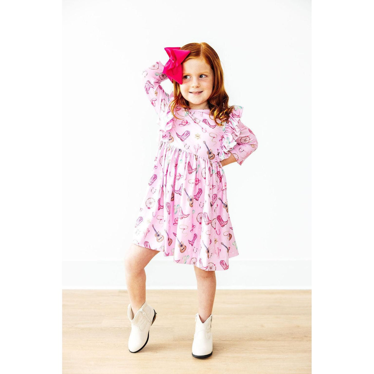 Boot Scootin' 3/4 Sleeve Ruffle Twirl Dress