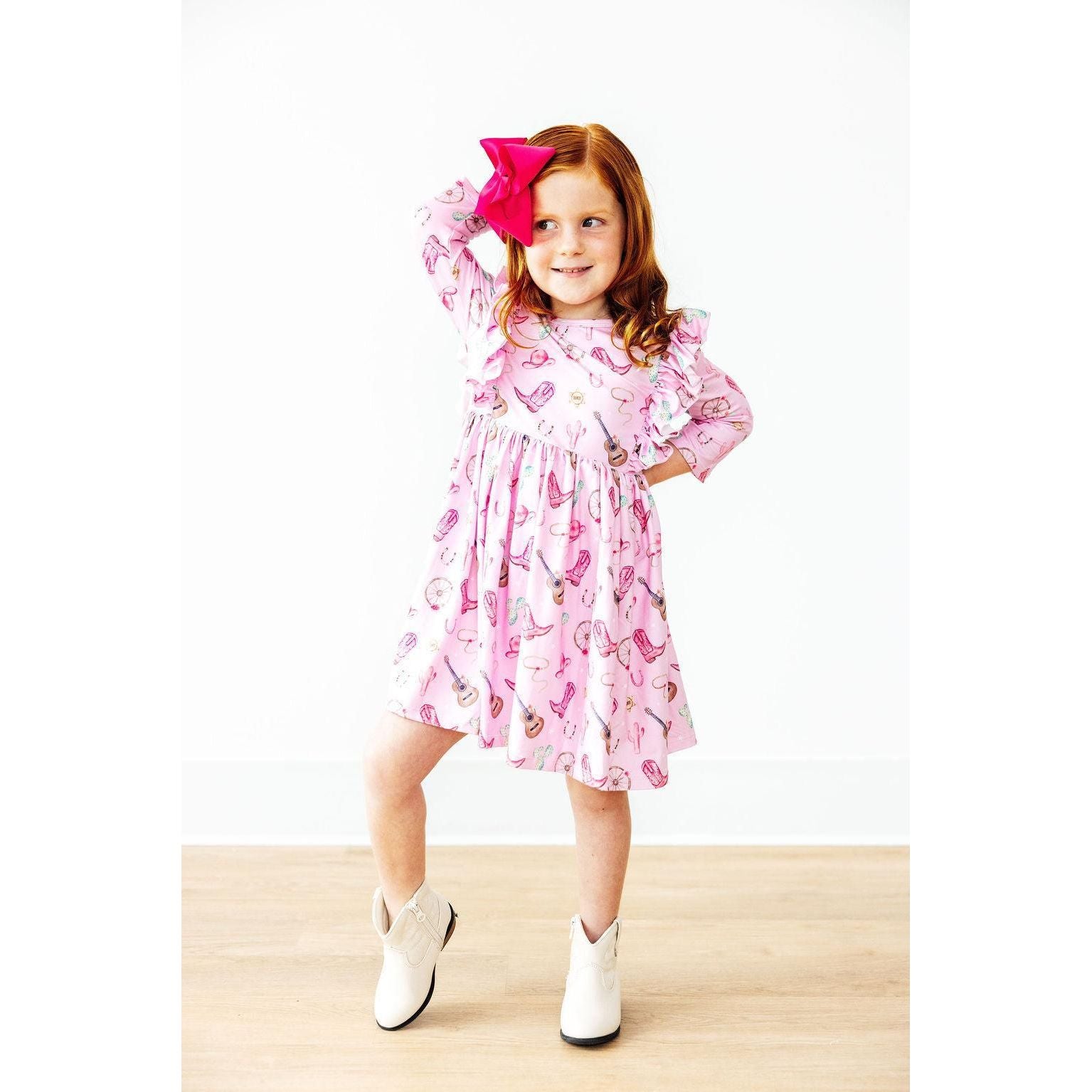 Boot Scootin' 3/4 Sleeve Ruffle Twirl Dress