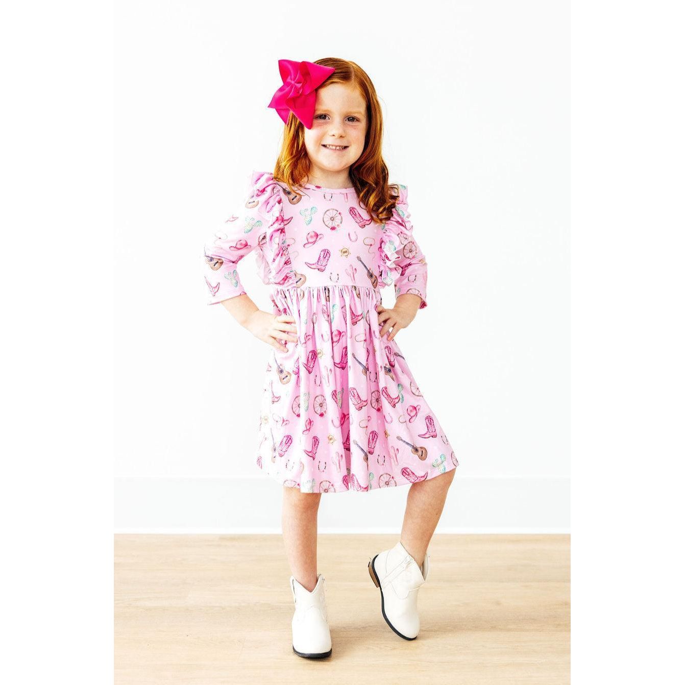 Boot Scootin' 3/4 Sleeve Ruffle Twirl Dress