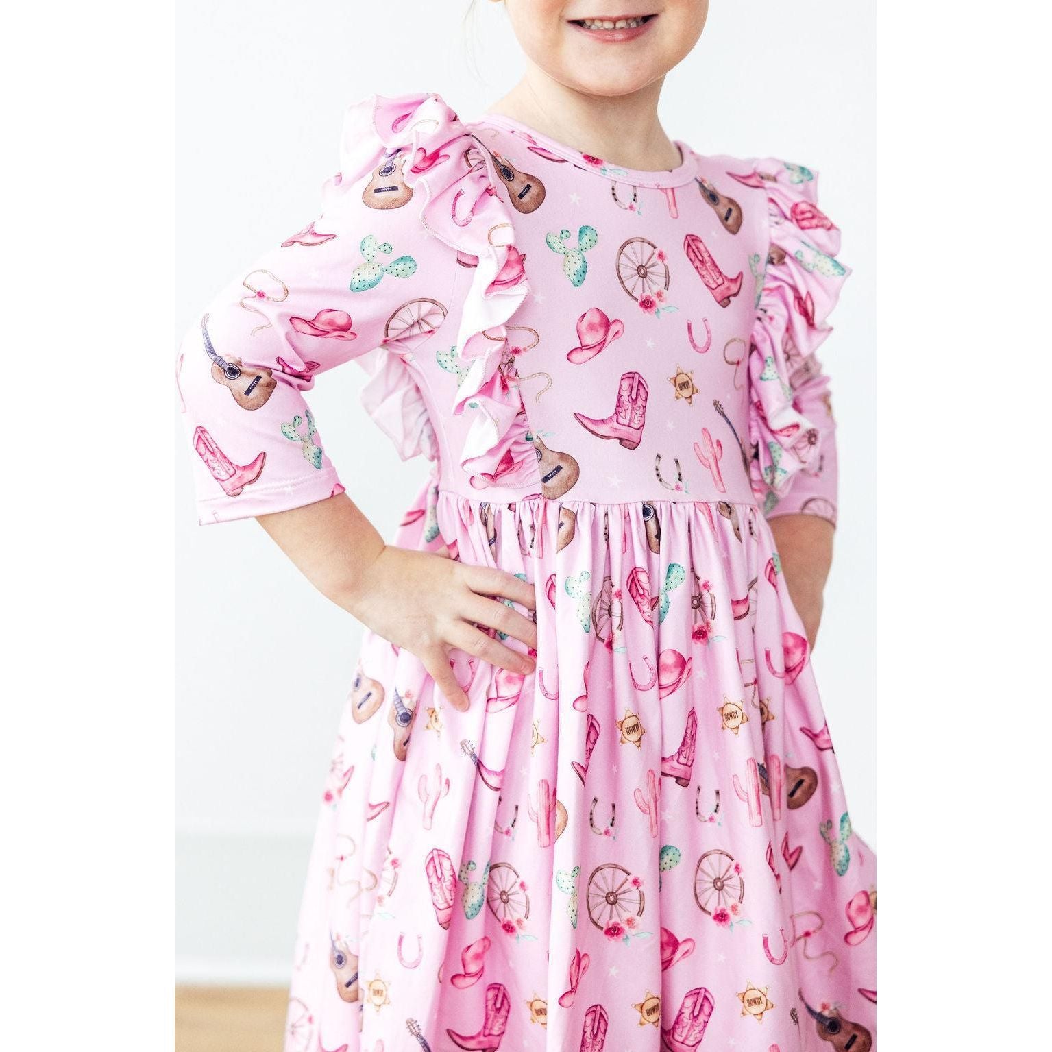 Boot Scootin' 3/4 Sleeve Ruffle Twirl Dress