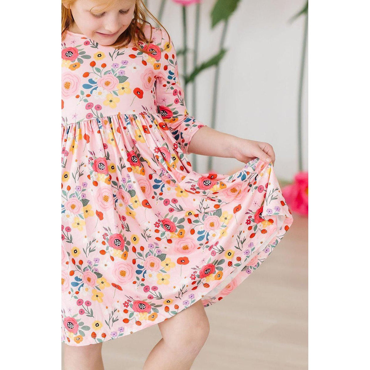 Bouquet Beauty 3/4 Sleeve Pocket Twirl Dress