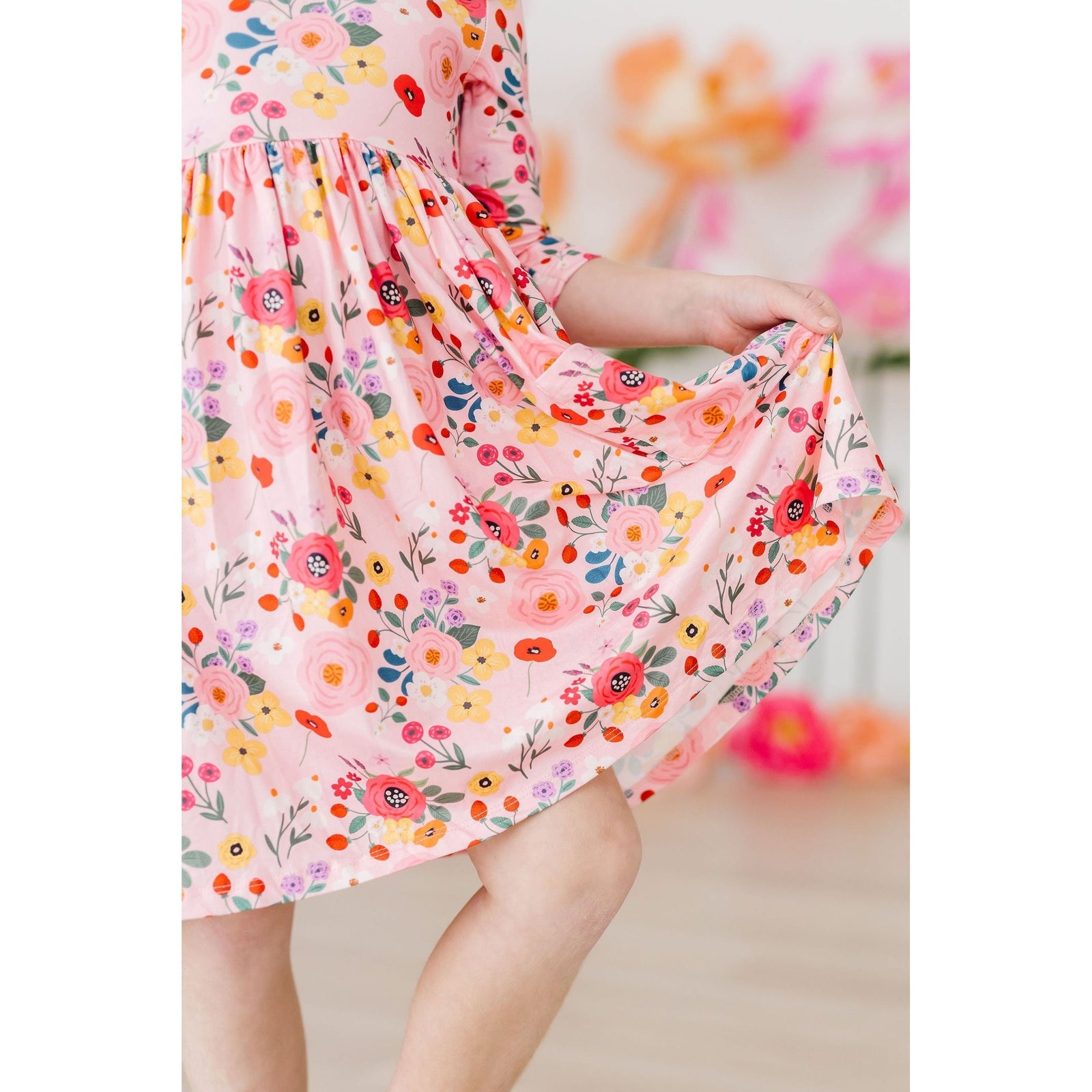 Bouquet Beauty 3/4 Sleeve Pocket Twirl Dress