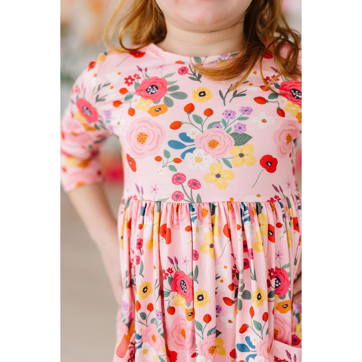 Bouquet Beauty 3/4 Sleeve Pocket Twirl Dress