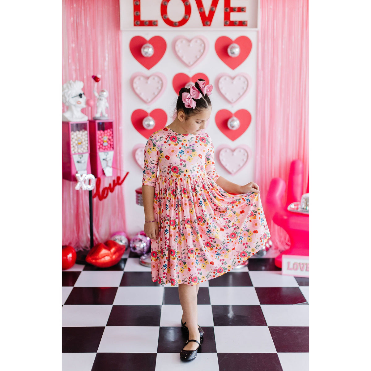 Bouquet Beauty 3/4 Sleeve Pocket Twirl Dress
