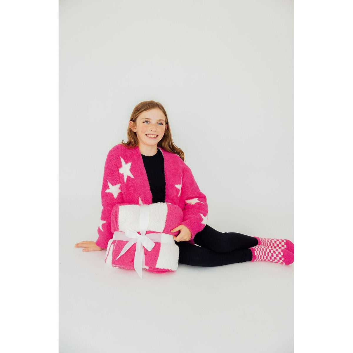 Bright Pink Checker Bow Cozy Blanket