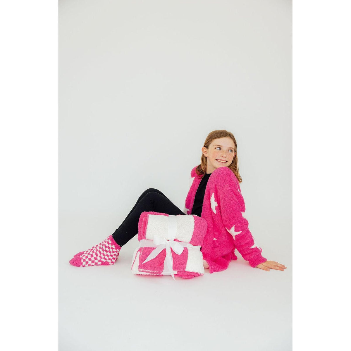Bright Pink Checker Cozy Socks