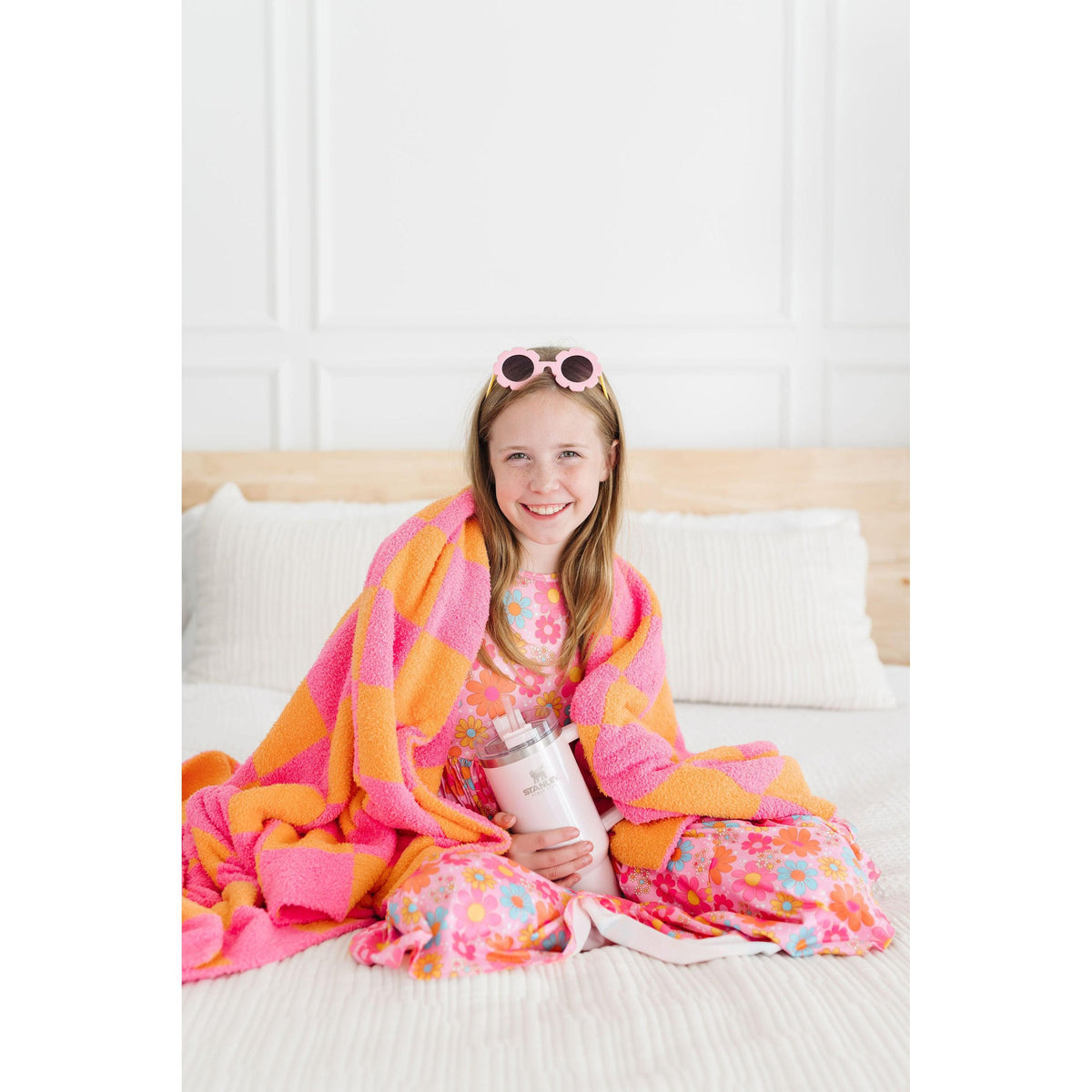 Bright Pink/Orange Checker Cozy Blanket