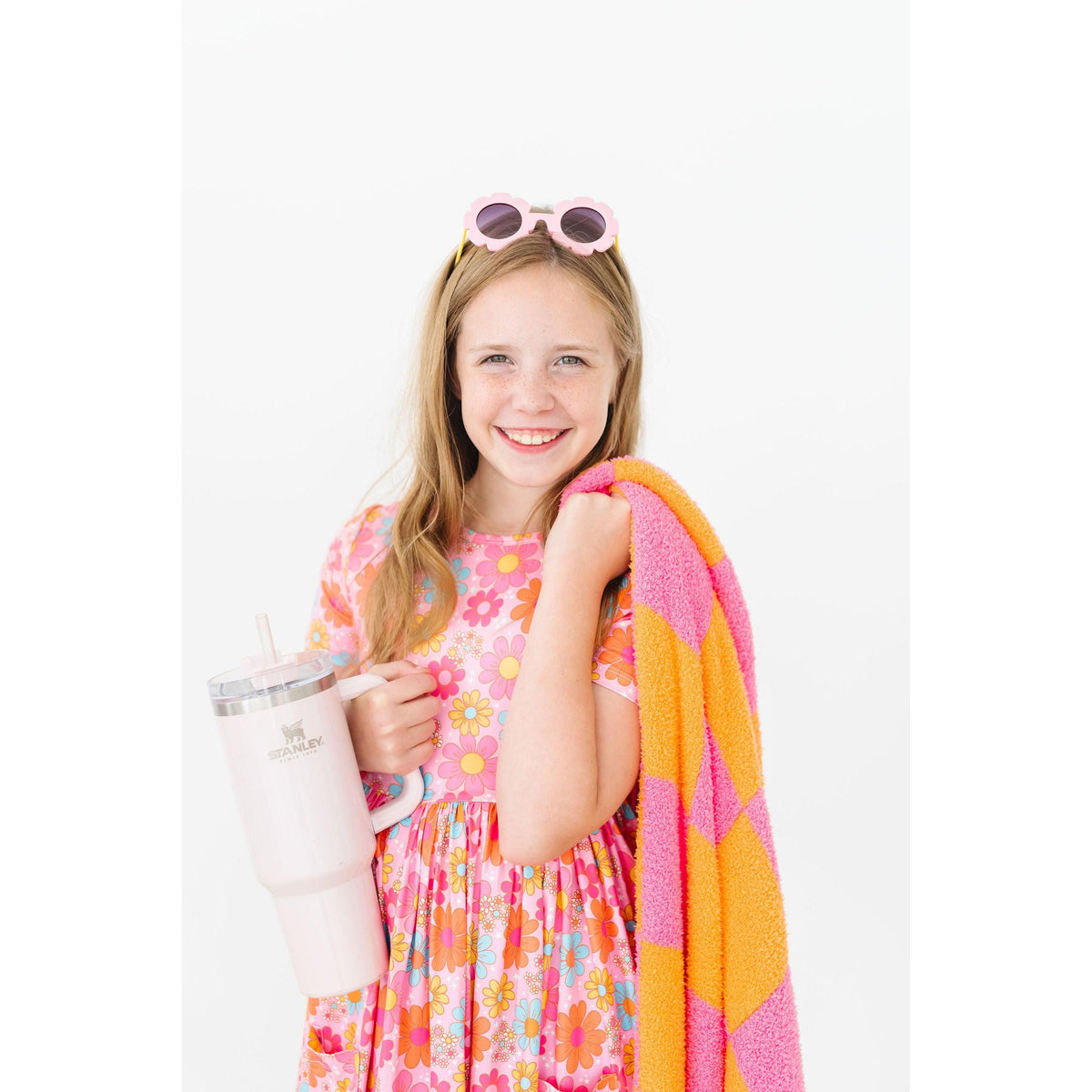 Bright Pink/Orange Checker Cozy Blanket