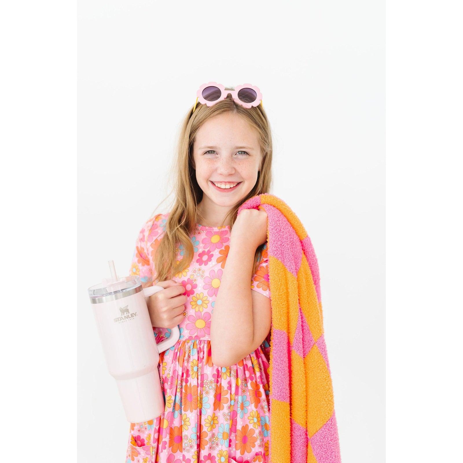 Bright Pink/Orange Checker Cozy Blanket