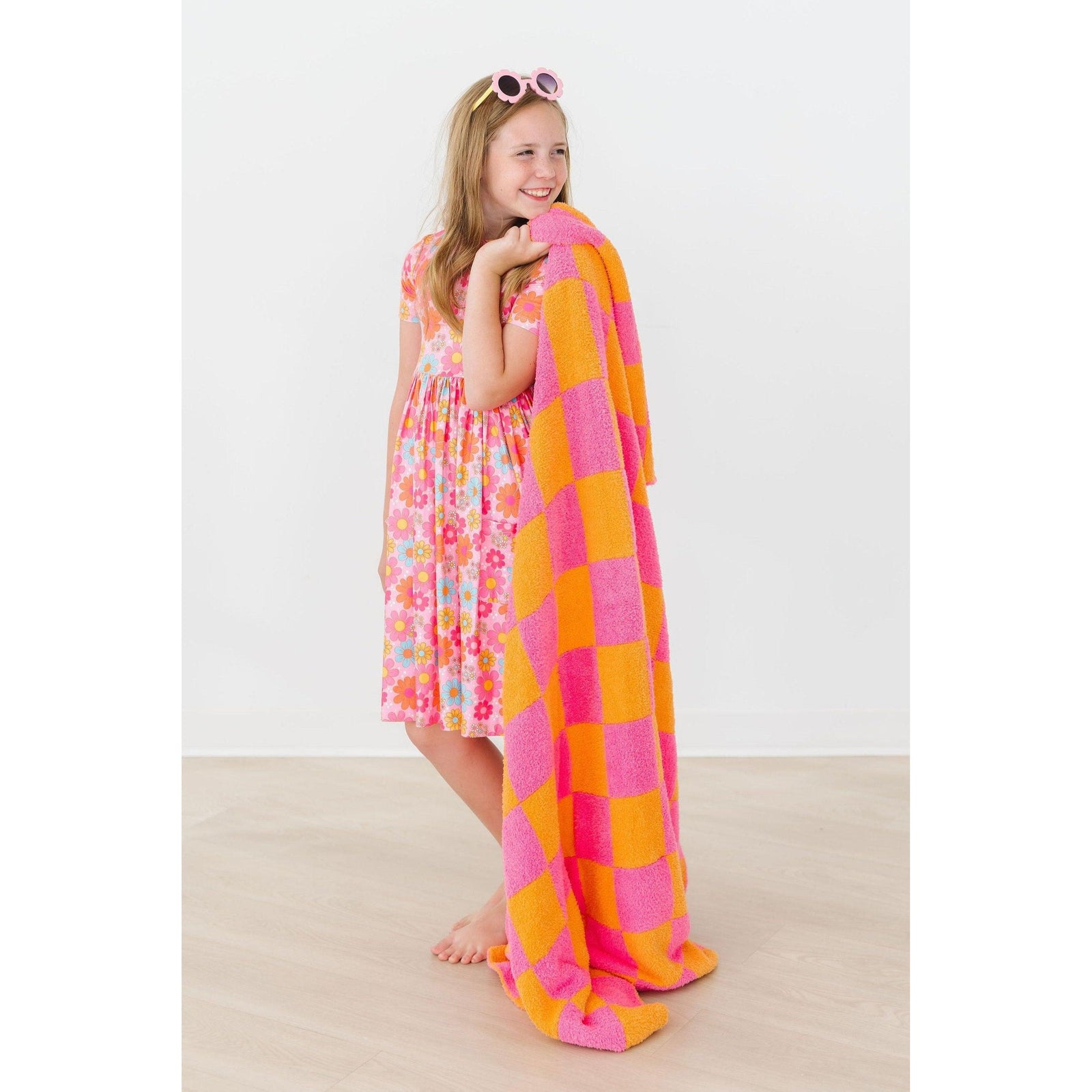 Bright Pink/Orange Checker Cozy Blanket