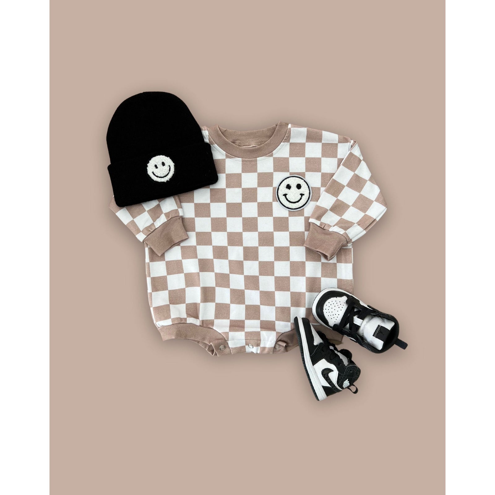 Bubble Romper | Checkered Smiley Latte