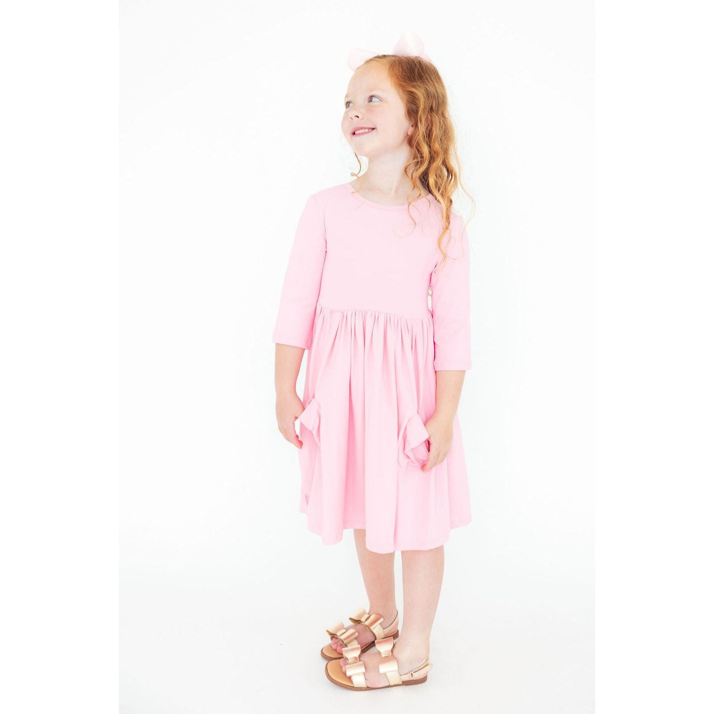 Bubblegum Pink 3/4 Sleeve Pocket Twirl Dress
