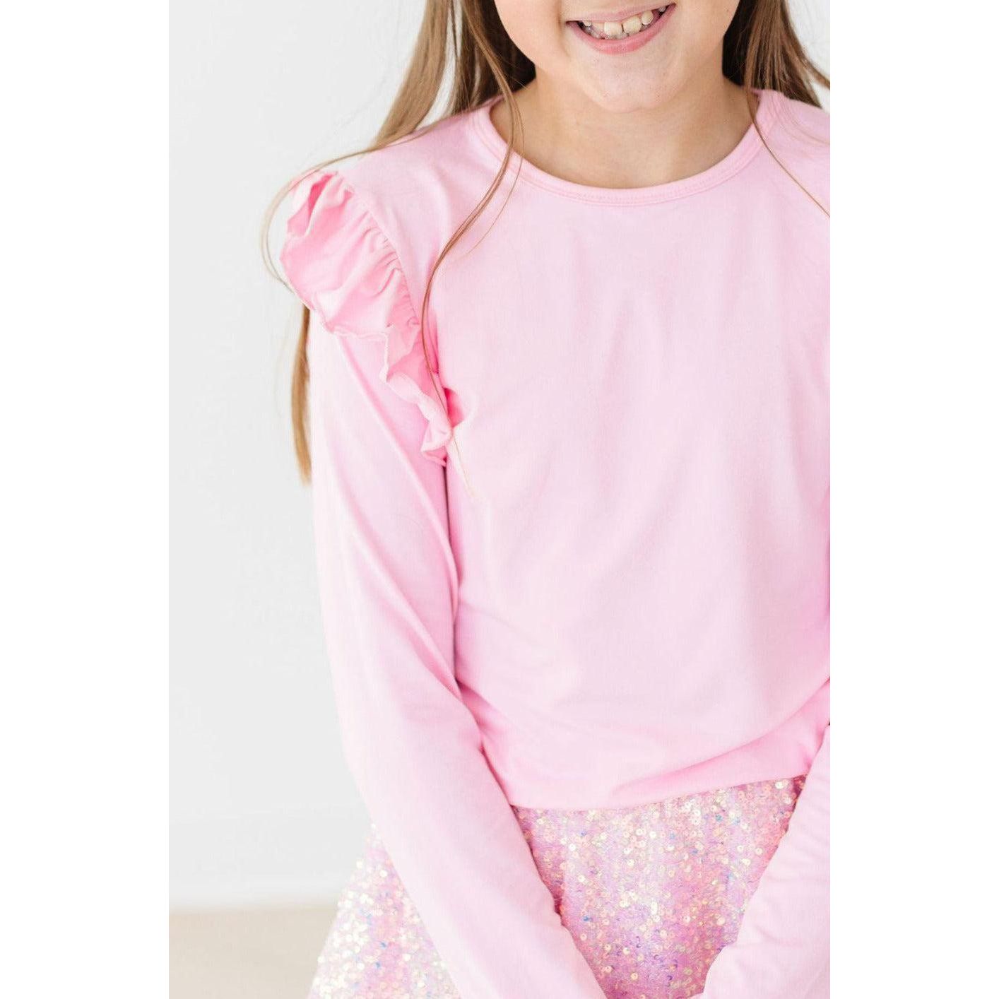 Bubblegum Pink L/S Ruffle Tee