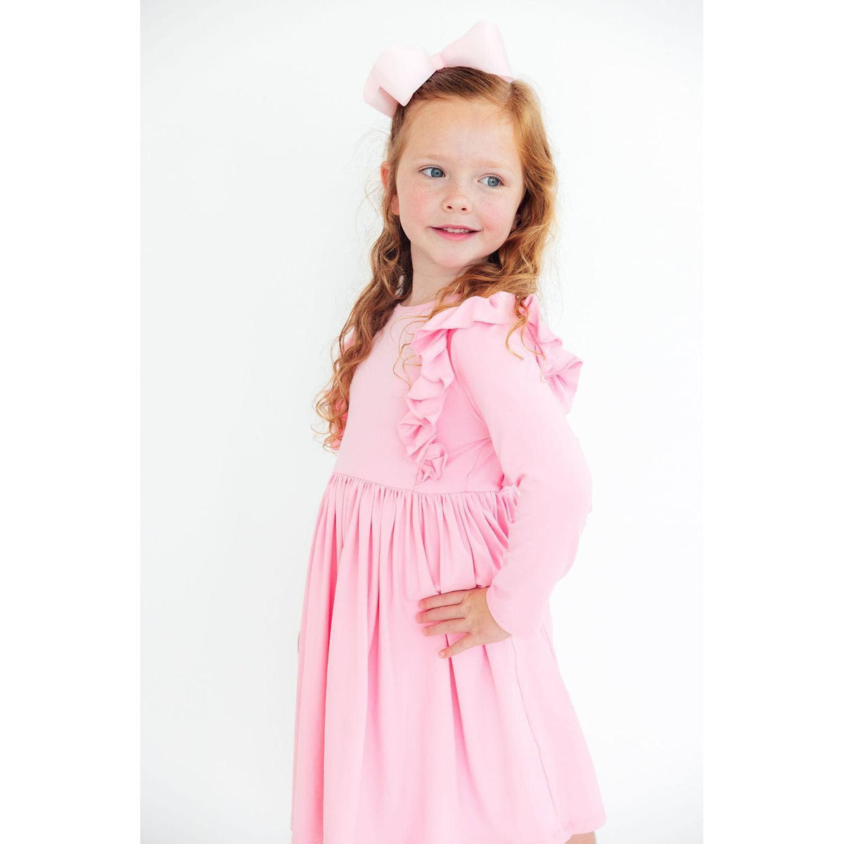 Bubblegum Pink L/S Ruffle Twirl Dress