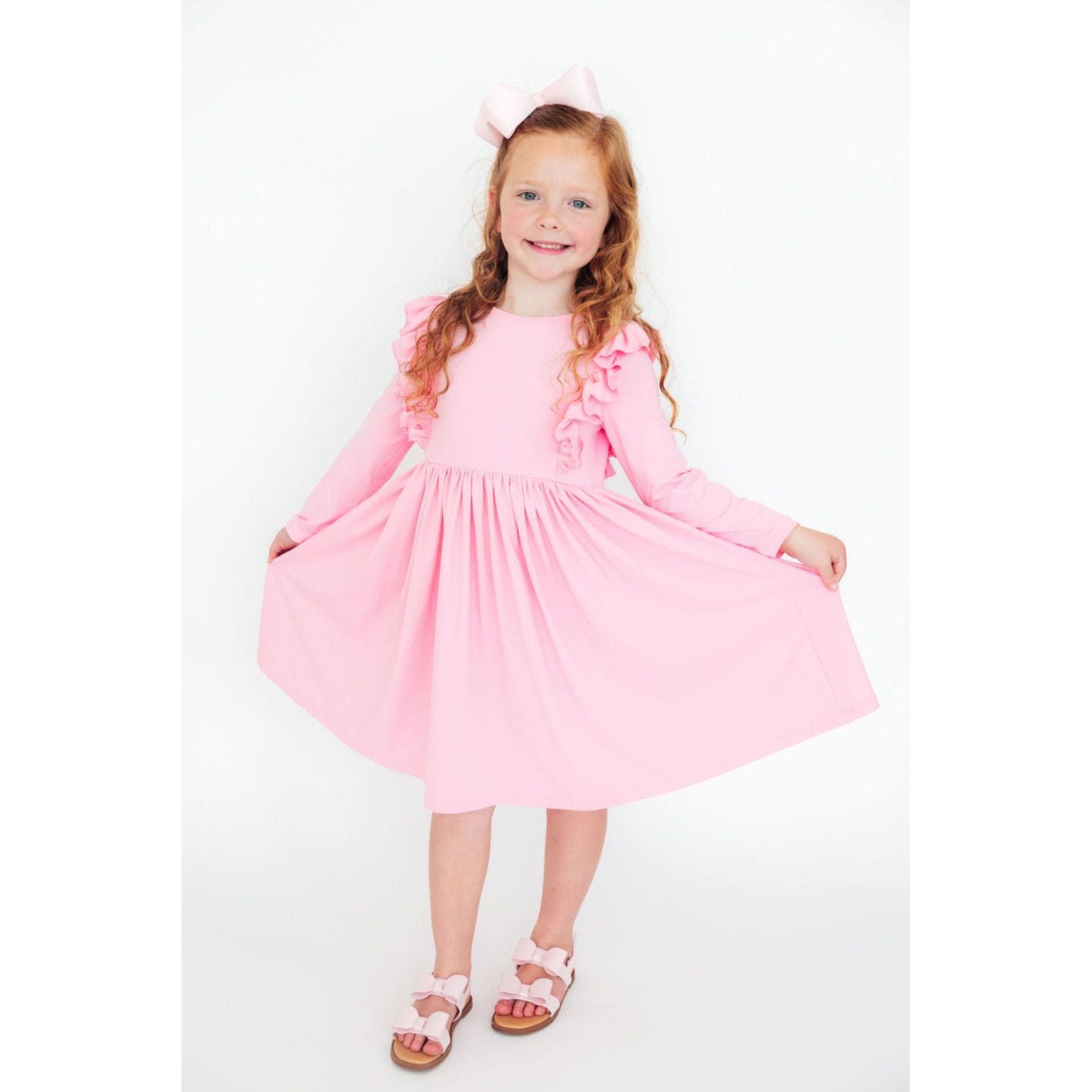 Bubblegum Pink L/S Ruffle Twirl Dress