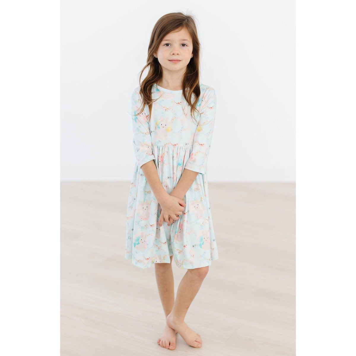 Bunny Dreams 3/4 Sleeve Pocket Twirl Dress