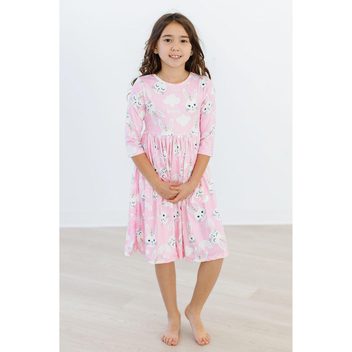 Bunny Love 3/4 Sleeve Pocket Twirl Dress