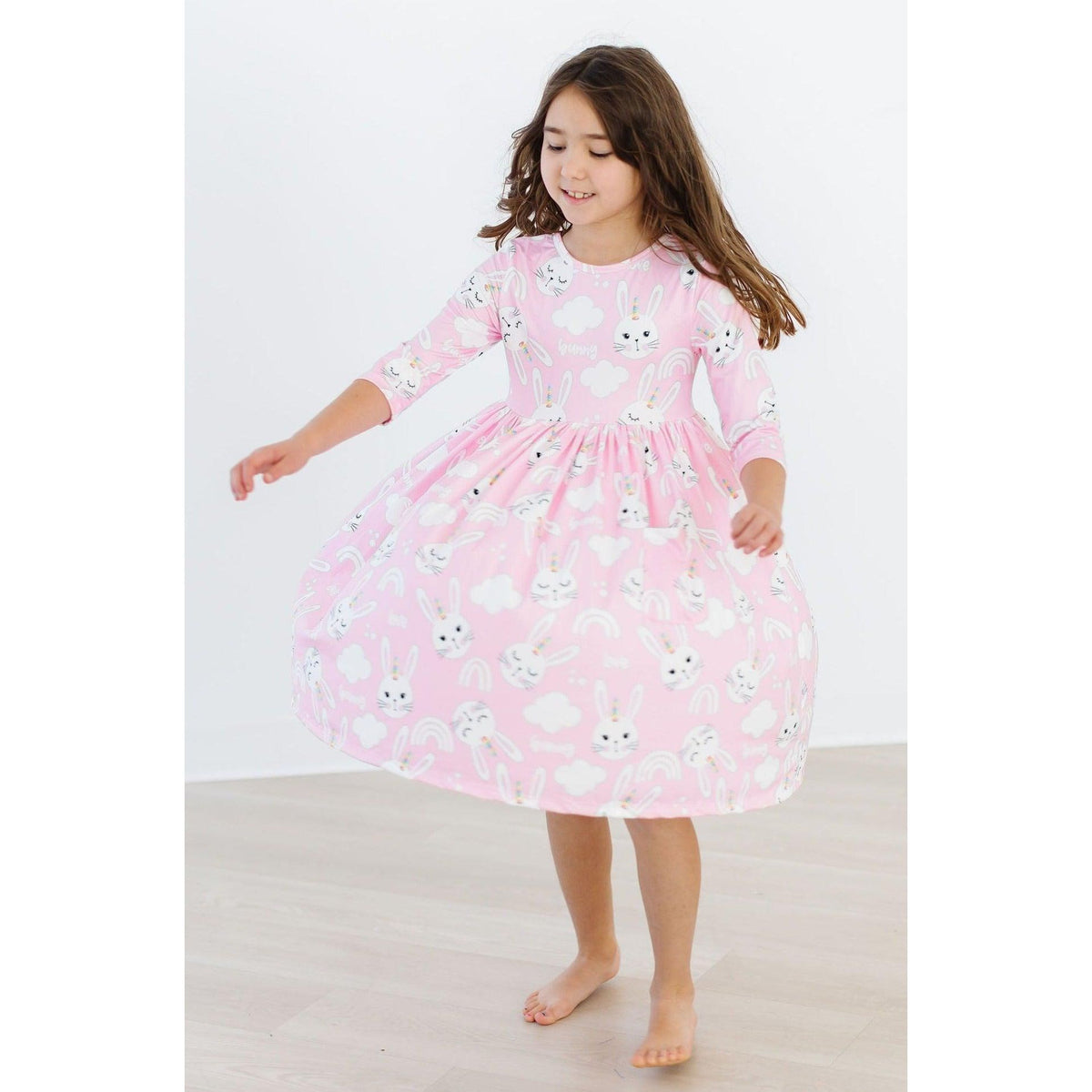 Bunny Love 3/4 Sleeve Pocket Twirl Dress