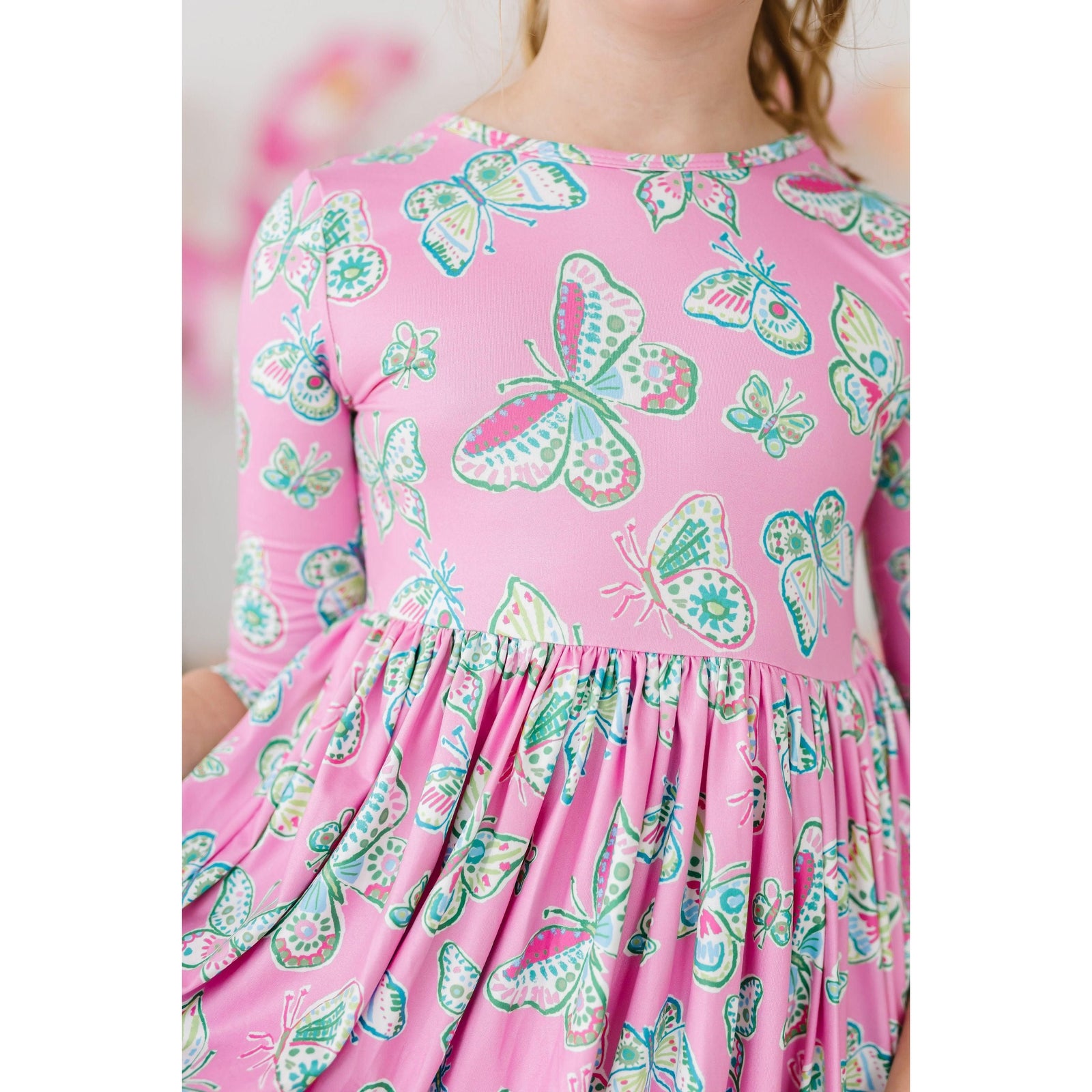 Butterfly Garden 3/4 Sleeve Pocket Twirl Dress