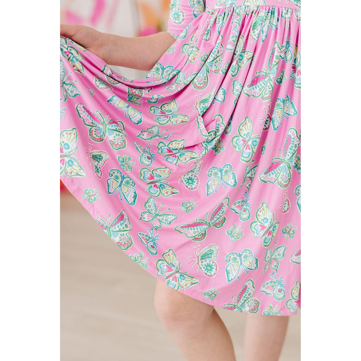 Butterfly Garden 3/4 Sleeve Pocket Twirl Dress