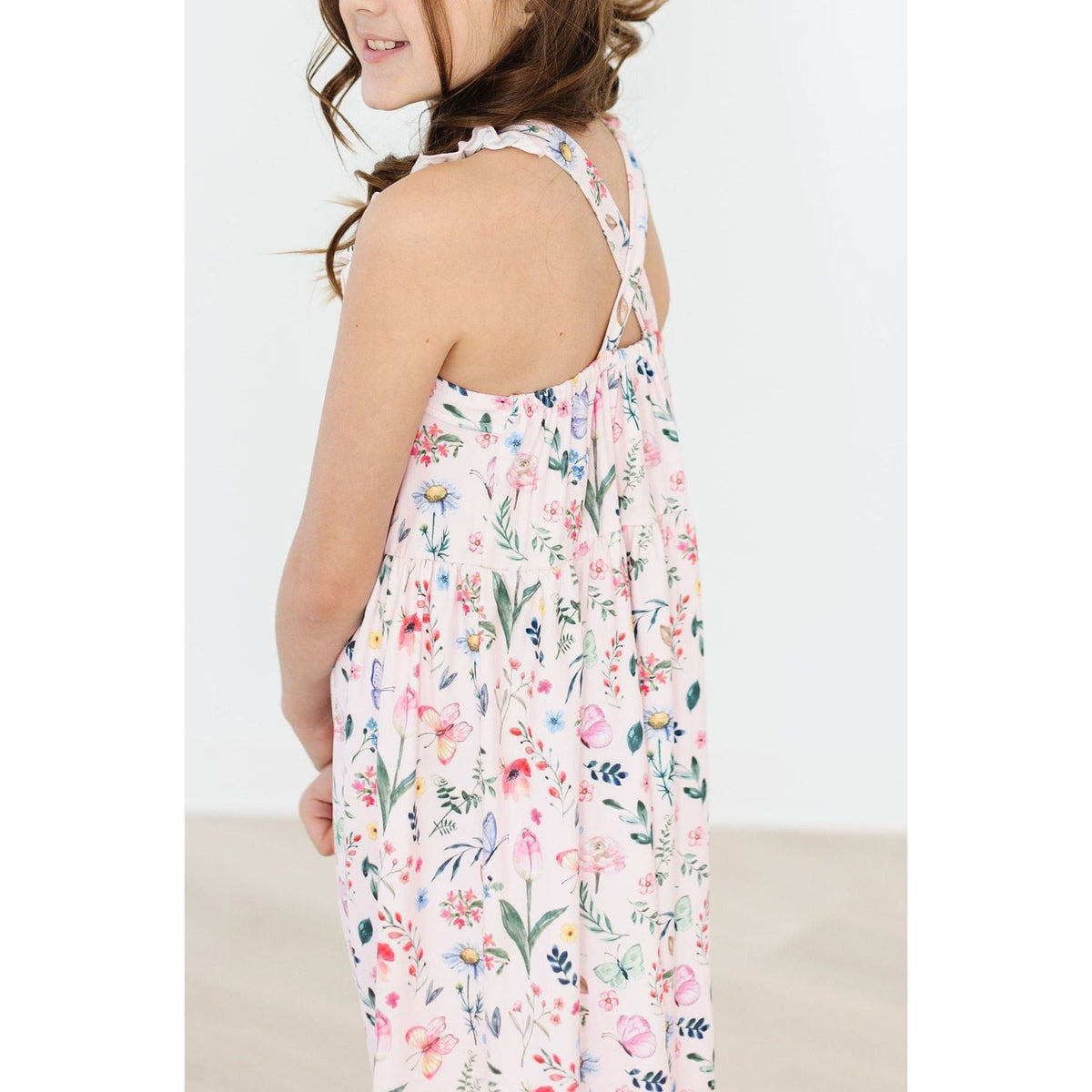 Butterfly Meadows Ruffle Cross Back Dress