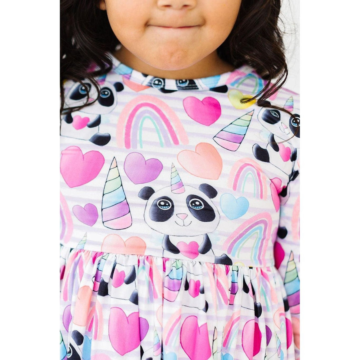 Peace, Love &amp; Pandacorns 3/4 Sleeve Pocket Twirl Dress