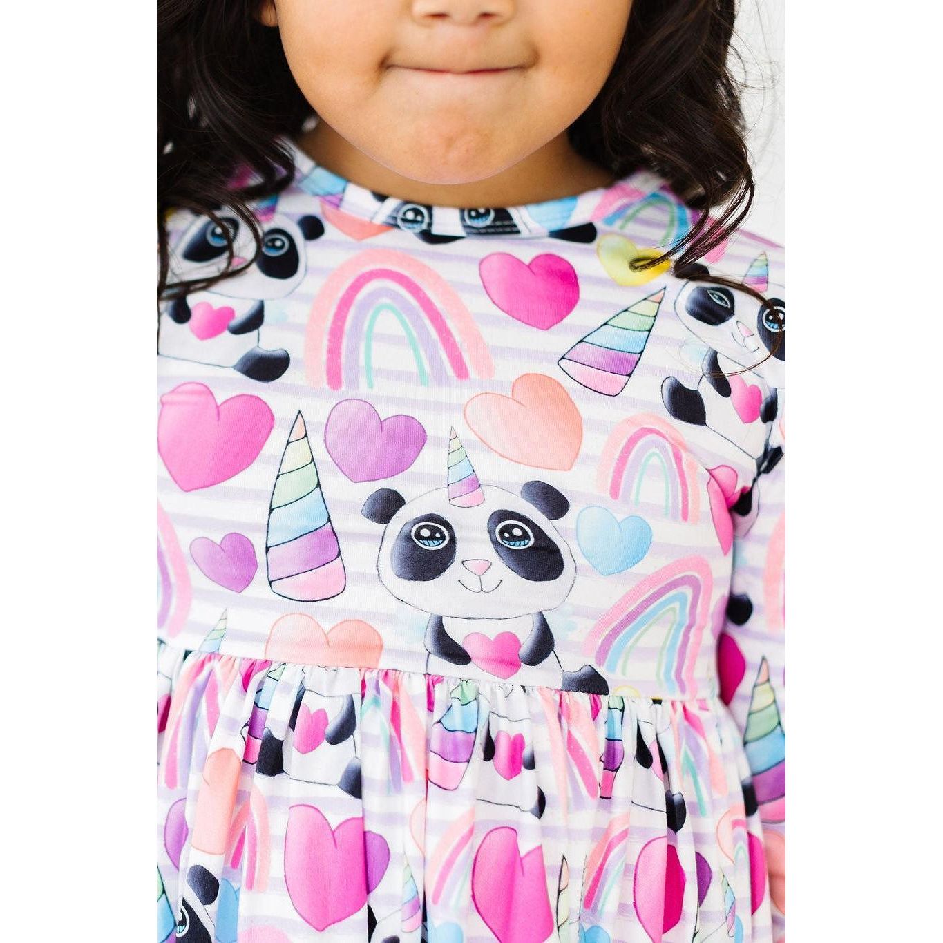 Peace, Love & Pandacorns 3/4 Sleeve Pocket Twirl Dress