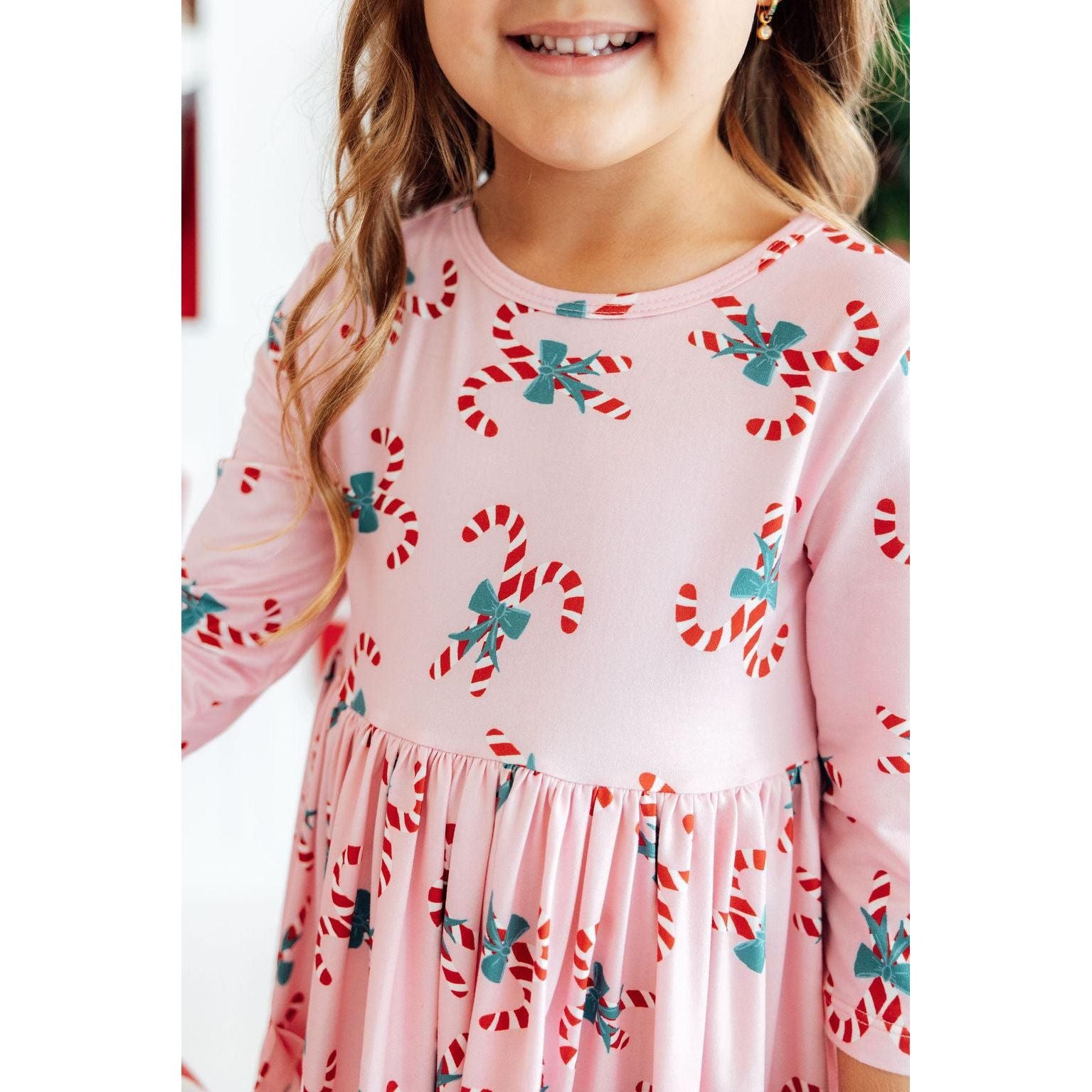 Candy Cane Cutie 3/4 Sleeve Pocket Twirl Dress