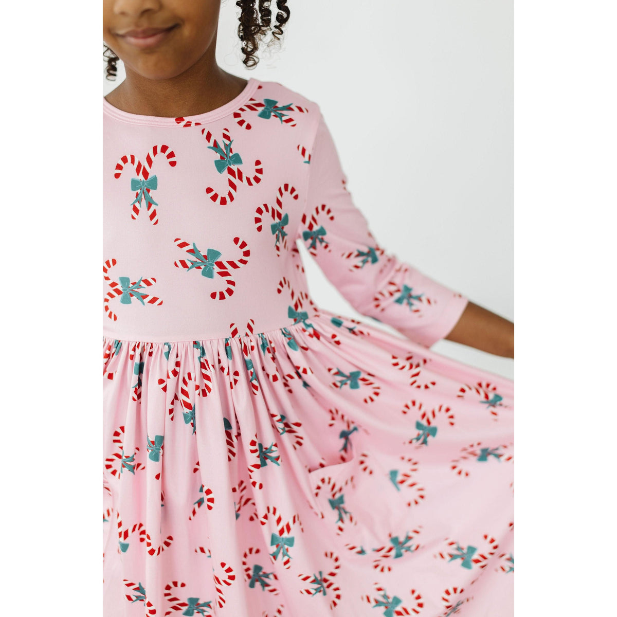 Candy Cane Cutie 3/4 Sleeve Pocket Twirl Dress