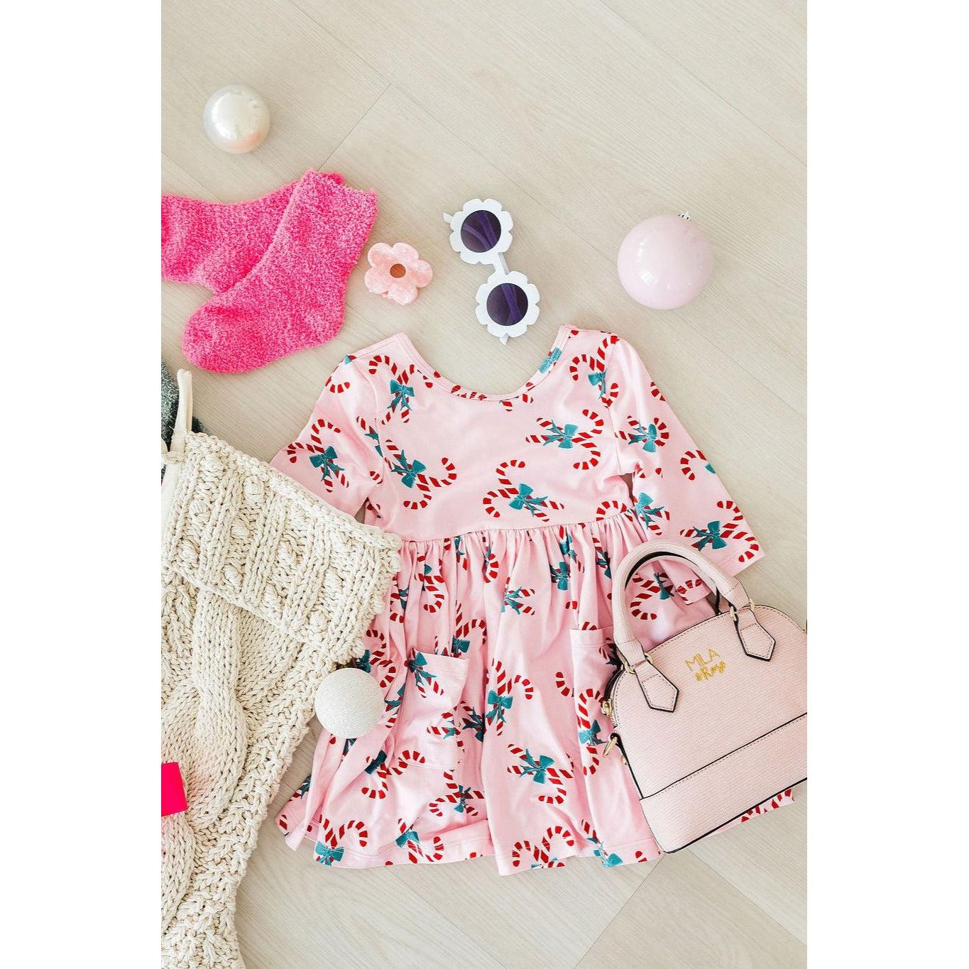 Candy Cane Cutie 3/4 Sleeve Pocket Twirl Dress