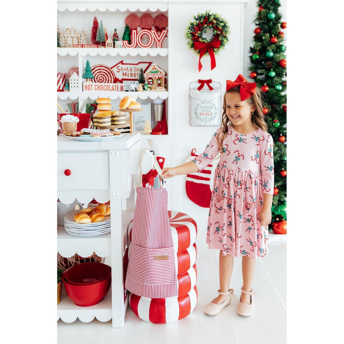 Candy Cane Cutie 3/4 Sleeve Pocket Twirl Dress