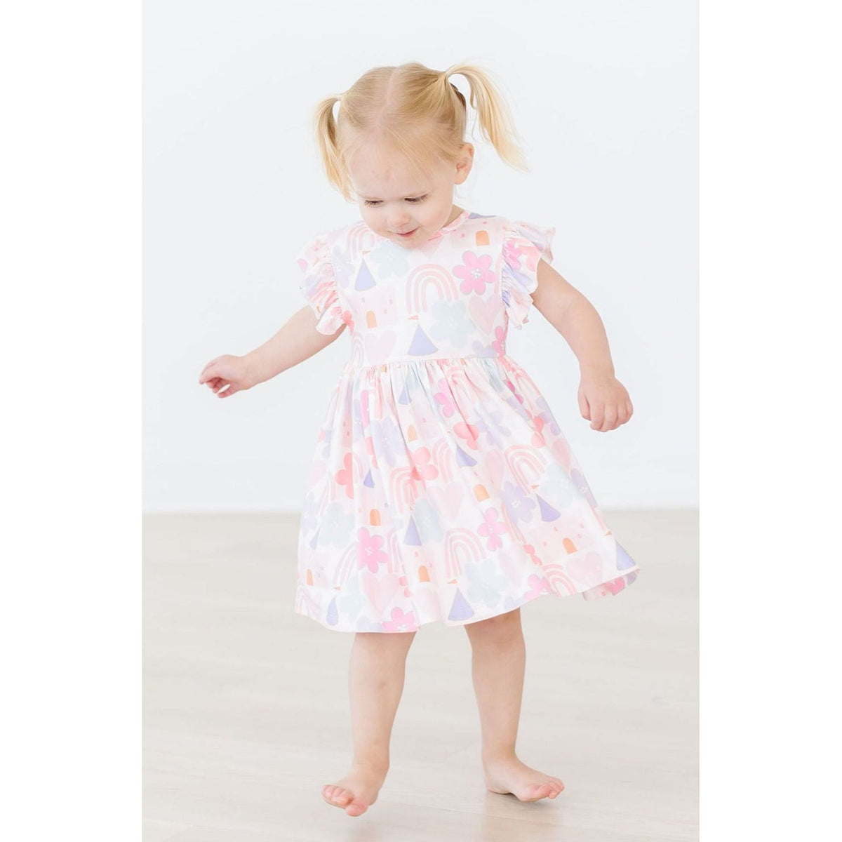 Castles & Rainbows Flutter Sleeve Twirl Dress